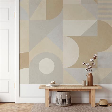 Buy Beige Mid-Century Geometric Wallpaper Online - Happywall