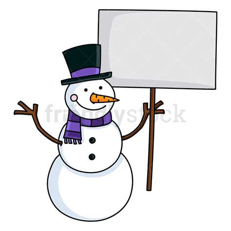 Cute Snowman Holding An Empty Sign Cartoon Vector Clipart Friendlystock