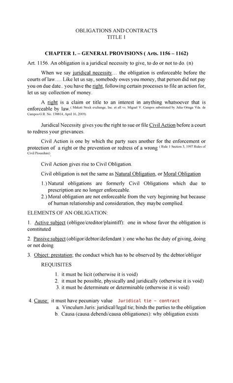 obligations  contracts oblig  preliminary lecture notes studocu