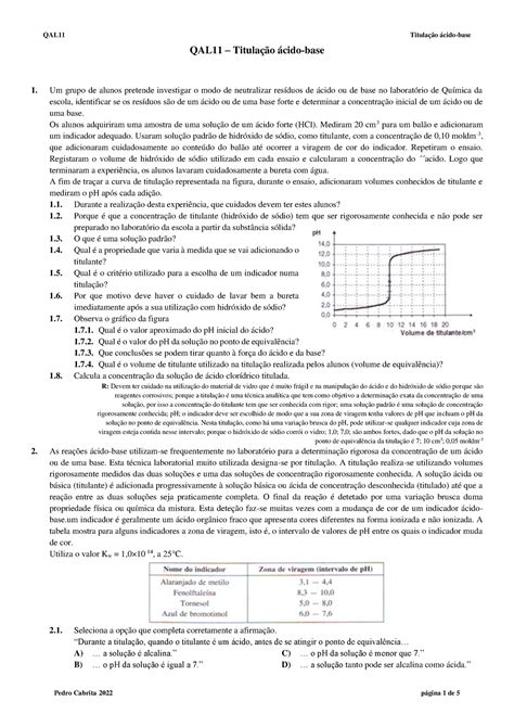 2022 QAL11 Titula ÃÃo Ãcido base QAL11 Titulação ácido base Um