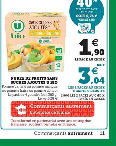 Promo Pur E De Fruits Sans Sucr S Ajout S U Bio Chez U Express