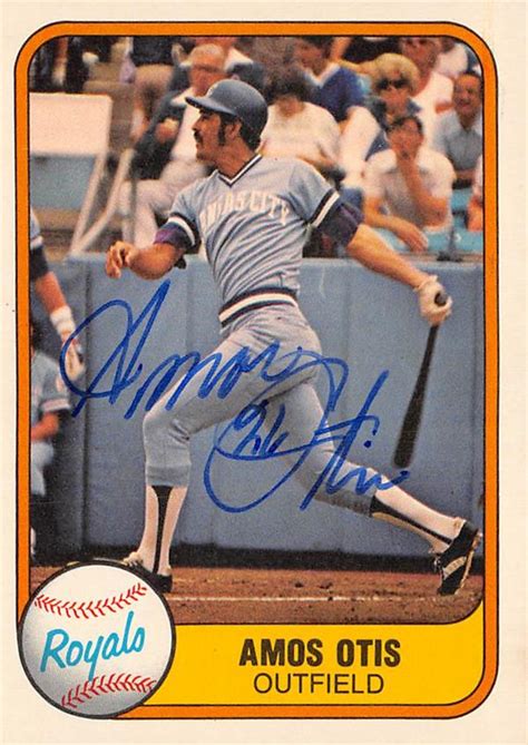 Amos Otis Autographed Baseball Card Kansas City Royals Fleer