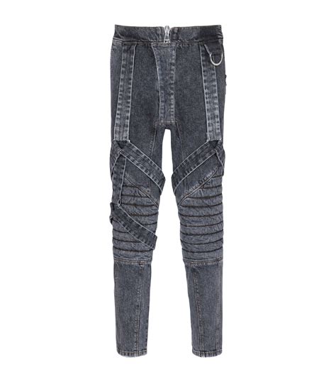 Mens Balmain Blue Strap Effect Straight Jeans Harrods UK