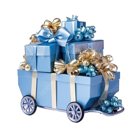 Trineo Decorativo Con Cajas De Regalo Azules PNG Feliz Navidad