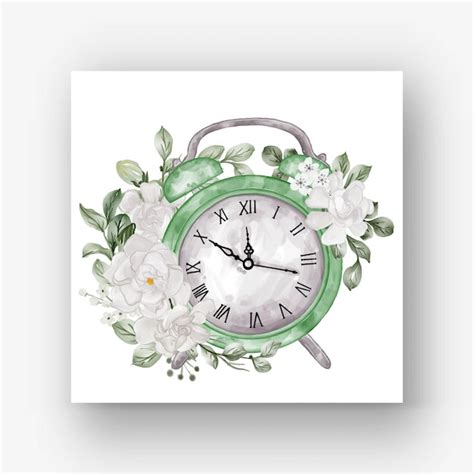 Free Vector Clock Alarm Flower Gardenia White Watercolor Illustration