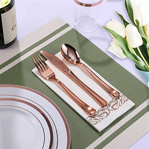 350 Piece Rose Gold Dinnerware Set 50 Guest 100 Rose Gold Plastic