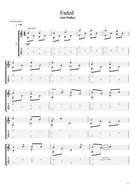 Faded Arr Ksenia Berezyuk By Alan Walker Sheet Music For Guitar Tab