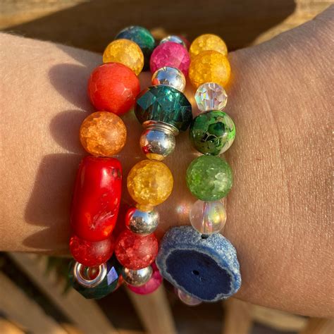 Rainbow Bead Bracelet Stack Rainbow Bracelet Quartz Bracelet | Etsy