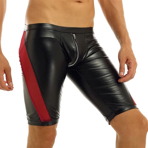 Alvivi Sexy Men Boxers Shorts Zipper Open Crotch Faux Leather Lingerie