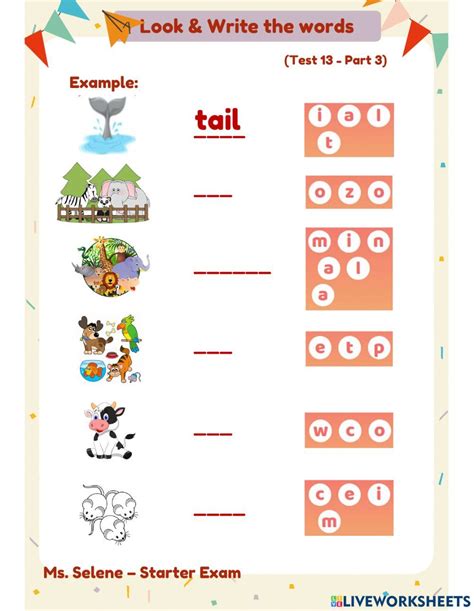 Starters Exam Test 13 Reading And Writing Part 3 Worksheet