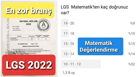 Lgs 2022 Değerlendirme Matematik Soruları Youtube