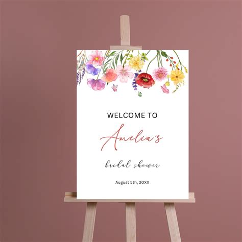 Wildflower Bridal Shower Welcome Sign Editable Template Bridal Shower Floral Sign 18 X 24