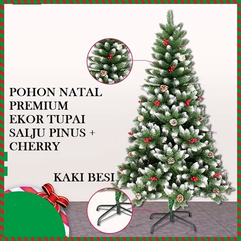 Jual Meter Pohon Natal Ekor Tupai Salju Pinus Daun Hijau Buah Cery