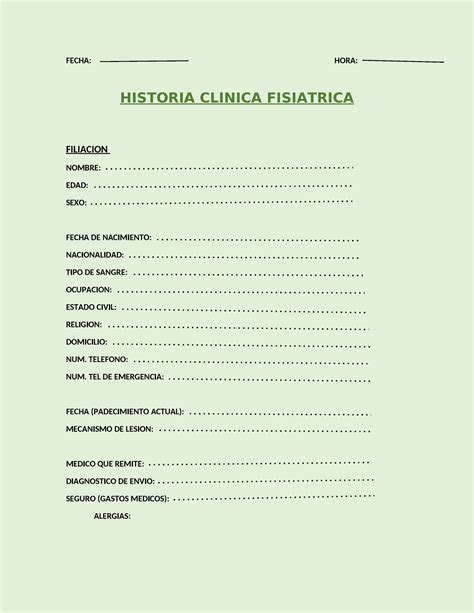 Practica II Historia Clinica Pao FECHA HORA HISTORIA CLINICA