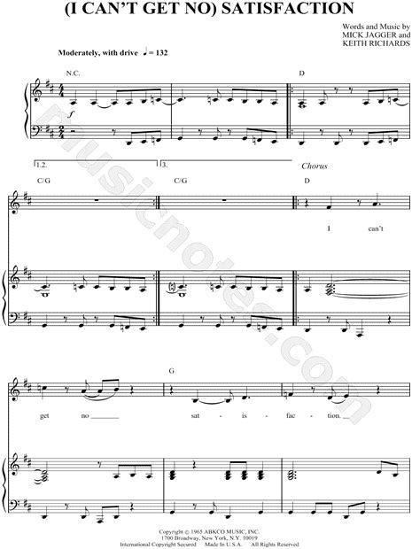 The Rolling Stones I Cant Get No Satisfaction Sheet Music In D