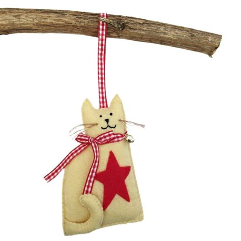 Felt Cat Ornament With Red Star Hanging Cat Decoration Ready Etsy