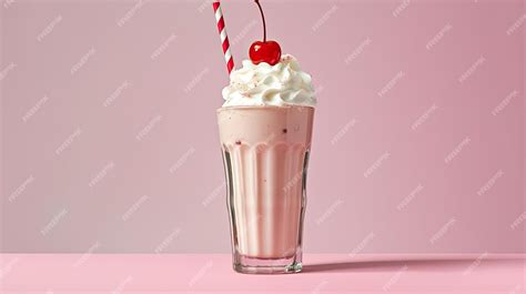 Premium Photo A Glass Of Milkshake With Whipped Cream And A Cherry On Top