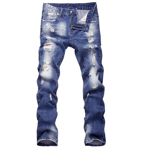 New Men S Fashion Designer Destroyed Ripped Jeans Mens Hip Hop Biker