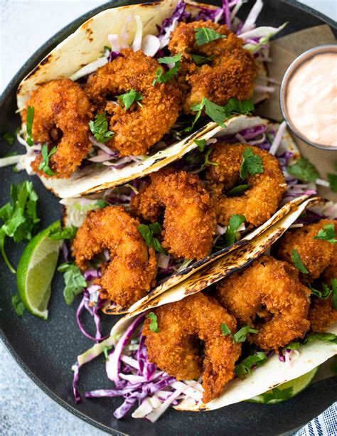 Crispy Shrimp Tacos With Cilantro Cabbage Slaw Gimme Delicious