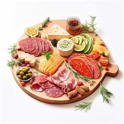 premium ai image  platter  food including meat cheese  vegetables