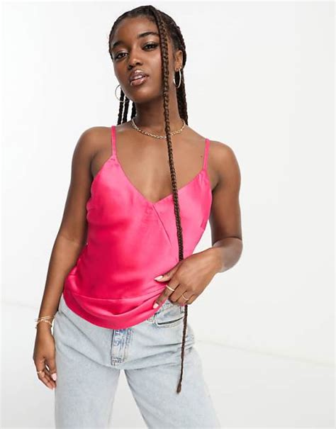 River Island Asymmetric Satin Cami Top In Pink Asos