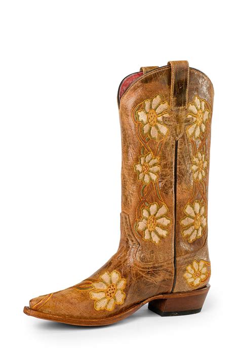 Macie Bean Womens Natural Leather Floral Crater Cowboy Boots In 2021