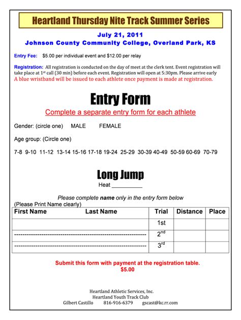 Fillable Online TNT Entry Form Long Jump Heartland Athletic Services