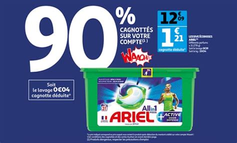 Auchan 31 doses de Lessive Ariel à 1 21 90 en remise fid