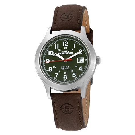 Timex T40051 Men S Expedition Metal Field Green Dial Brown Leather Strap Stainless Steel Watch