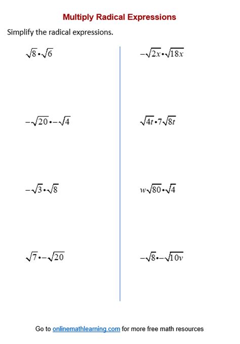 Multiply Radicals Worksheets Printable Online Answers Examples