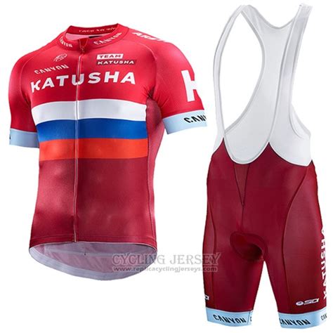 Cycling Jersey Katusha Red And White Short Sleeve And Bib Short