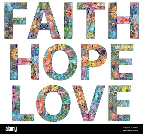 Hand Painted Art Design Hand Drawn Illustration Words Faith Hope Love