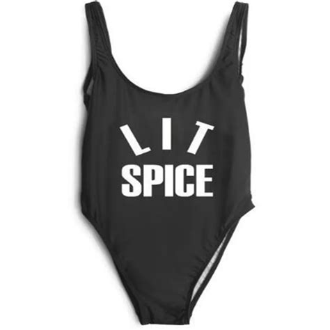 Lit Spice Funny Letter 2017 Summer Women Sexy High Cut Swimsuit One