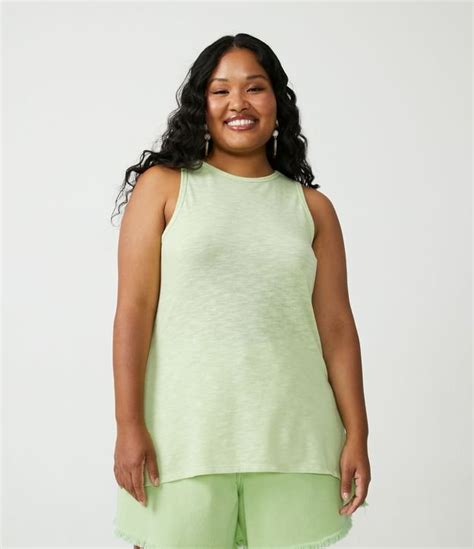 Blusa Regata Básica Em Algodão Curves And Plus Size Verde