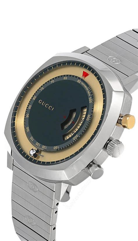 Gucci Grip Chronograph Disney Black Dial Silver Steel Strap Watch For Men