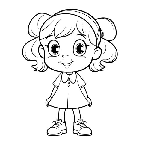 Dibujo De Dibujos Animados En Blanco Y Negro Niña Para Colorear Página