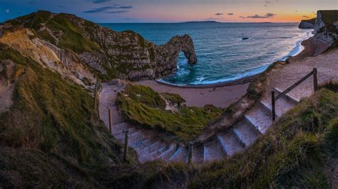 Beach Path To Ocean Seaside Cove Durdle Door Jurassic Coast Dorset