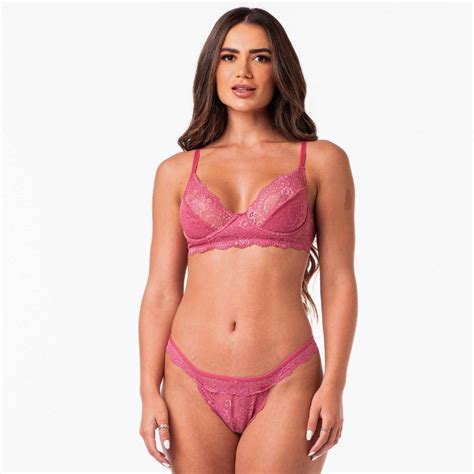 Conjunto de Lingerie em Renda Sutiã Meia Taça U12 Rosa