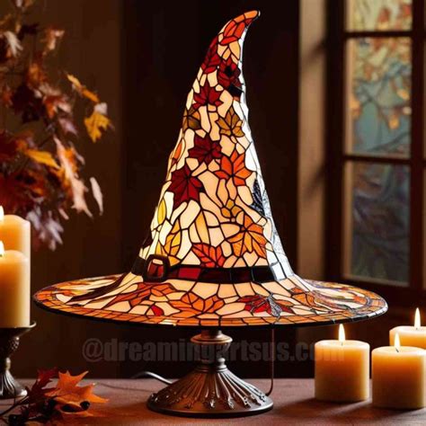 Autumn Witch Lamp Gothic Style Stained Glass Autumn Witch Hat Lamp