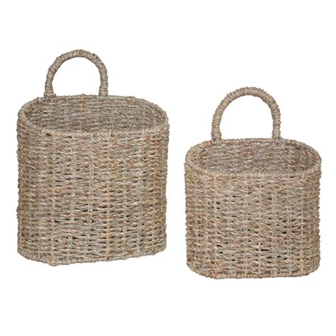 Brilliant Seagrass Wall Basket Pots And Pans Hanging On