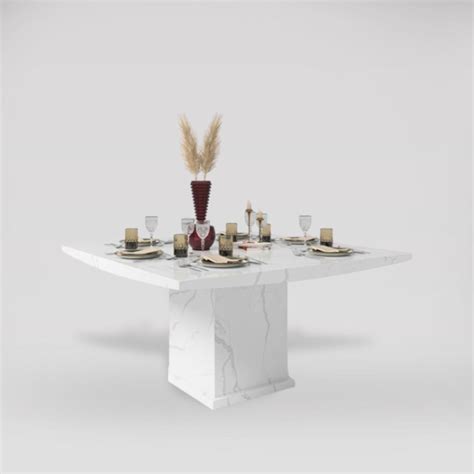 Buy Turin White Marble Seater Square Dining Set Carmela Grey Faux