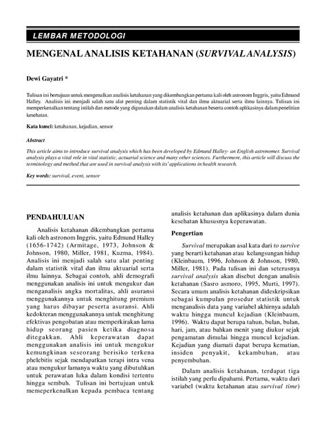 Mengenal Analisis Ketahanan Survival Analysis 36 Jurnal