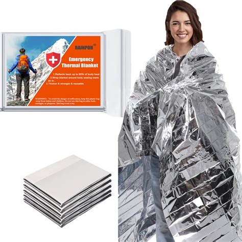 Amazon RAINPOH Emergency Mylar Thermal Blanket 82 64 In 5 Pack