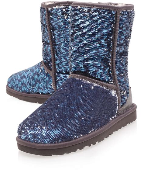 Ugg Navy Classic Short Sparkles Sheepskin Boots In Blue Lyst