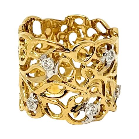 Georgios Collections 18 Karat Yellow Gold Wide Band Ring With White Diamonds For Sale At 1stdibs