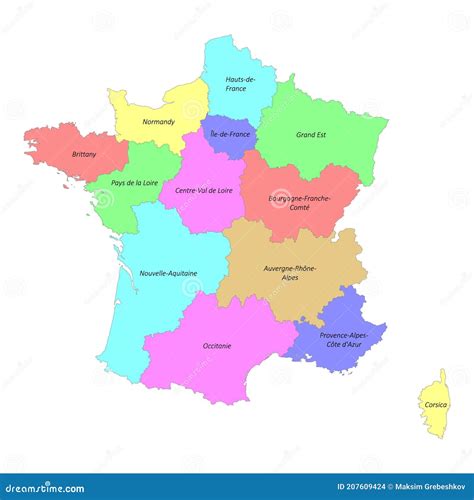 Alta Calidad Colorido Etiquetado Mapa De Francia Con Fronteras Stock De