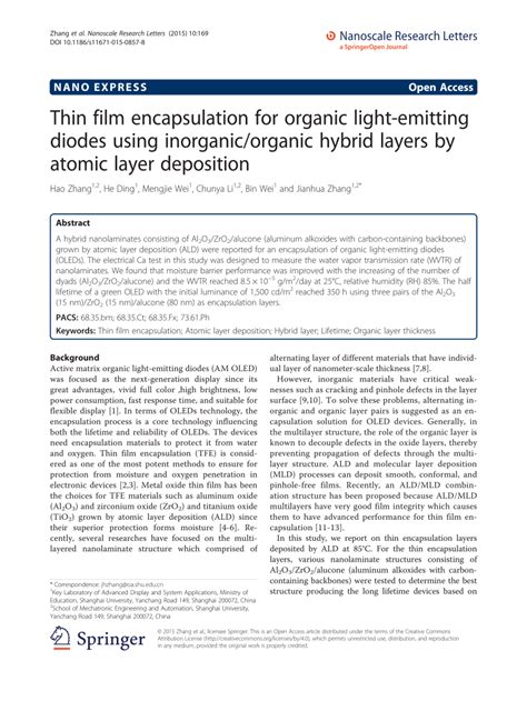 Pdf Thin Film Encapsulation For Organic Light Emitting Diodes Using