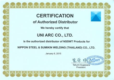 News Update Certificate Of Distributor Nippon Steel