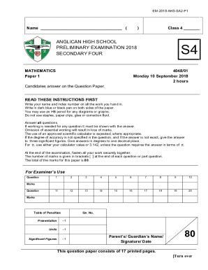 Fillable Online ANGLICAN HIGH SCHOOL SECONDARY Fax Email Print