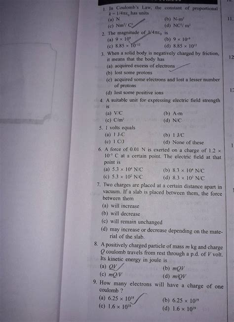 In Coulombs Law The Constant Of Proportional K 1 4πε0 Has Units Filo